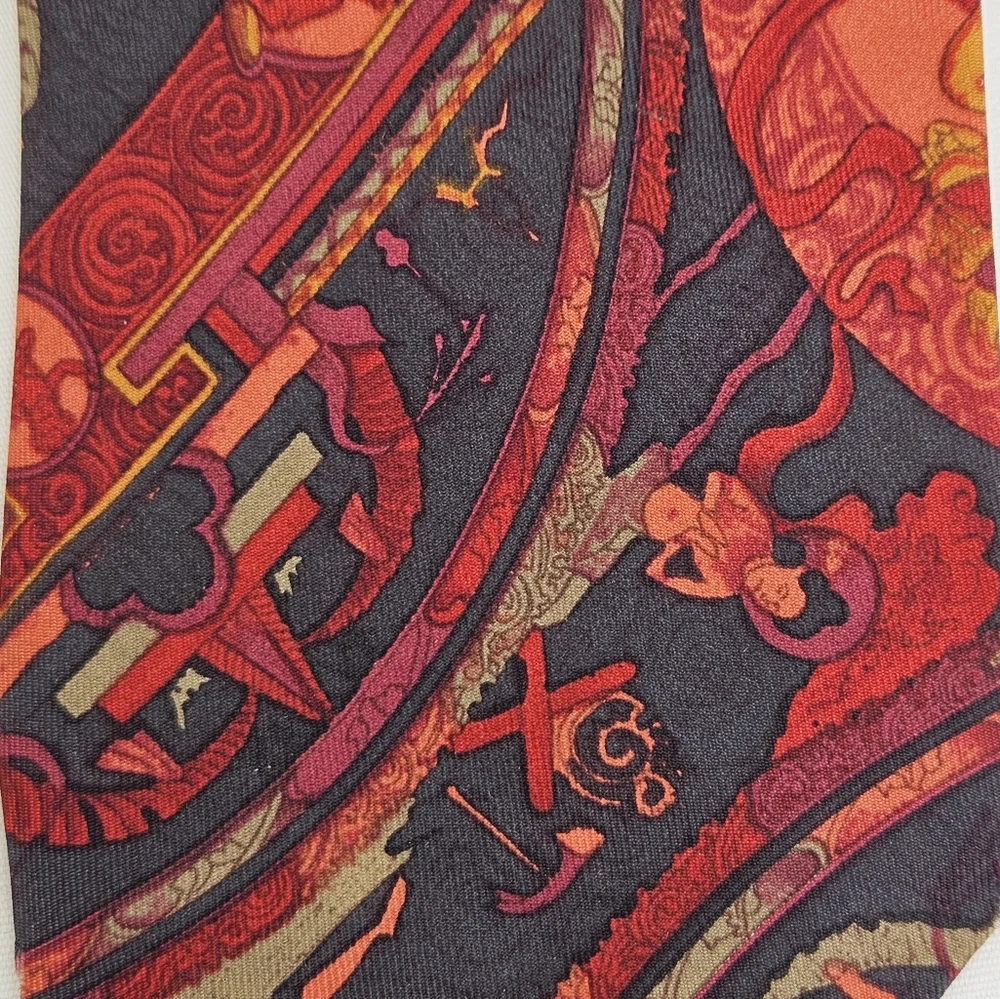 Gianfranco Ferré Baroque Abstract Silk Tie Red Black Gold Made in Italy